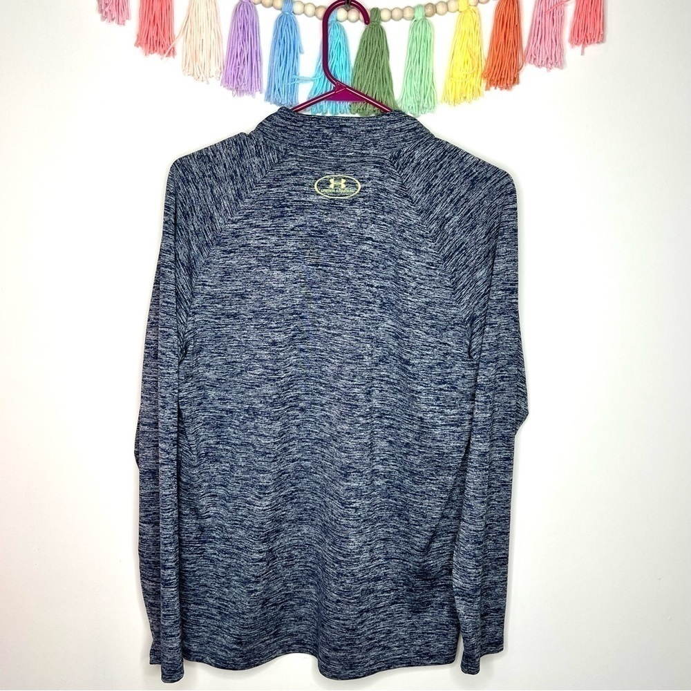 Under Armour Cold Gear Gray Navy Lime Chartreuse Long Sleeve Athletic Top Medium - Picture 10 of 15